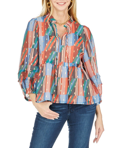 Geo Stripe Peasant Top