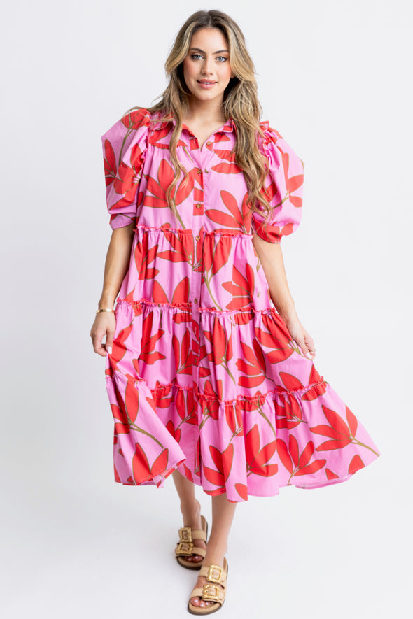 Palm Flora Midi Dress