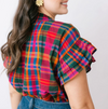 Que Paso Plaid Flutter Top