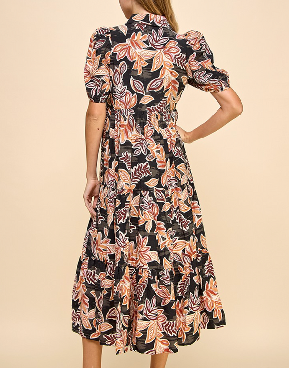 Leaf Print Midi Dress