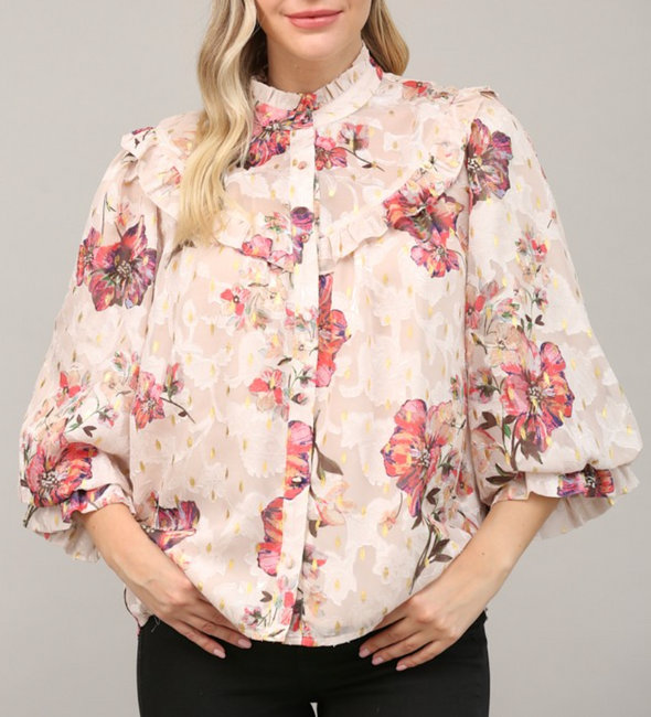 Foiled Floral Chiffon Top