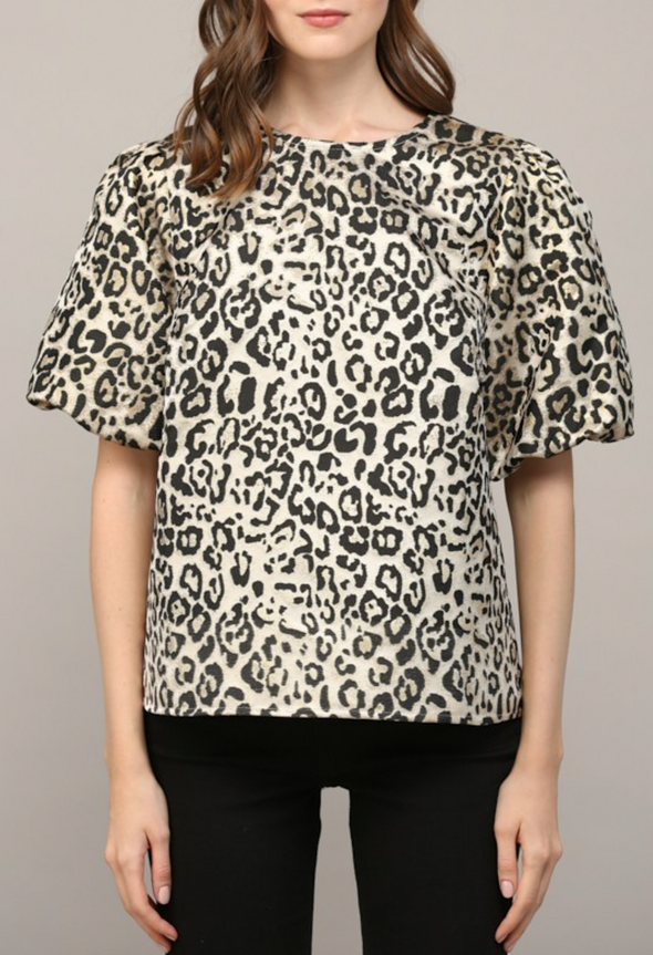 Leopard Puff Sleeve Top