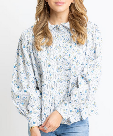 Paris Floral Pleated Blouse