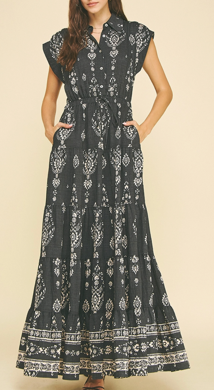 Pinch Adalynn Print Tiered Maxi Dress L Pinch Adalynn Print Tiered Maxi Dress L