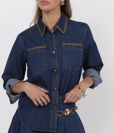 Magnolia Blanket Stitch Denim Shirt
