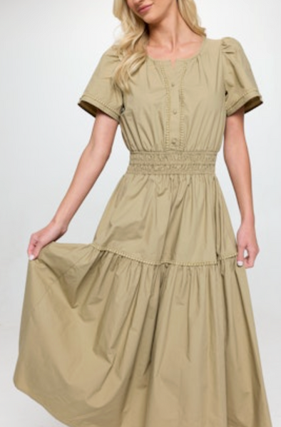 Taupe Poplin Maxi Dress