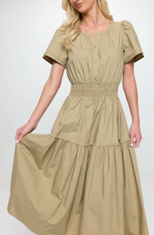 Taupe Poplin Maxi Dress