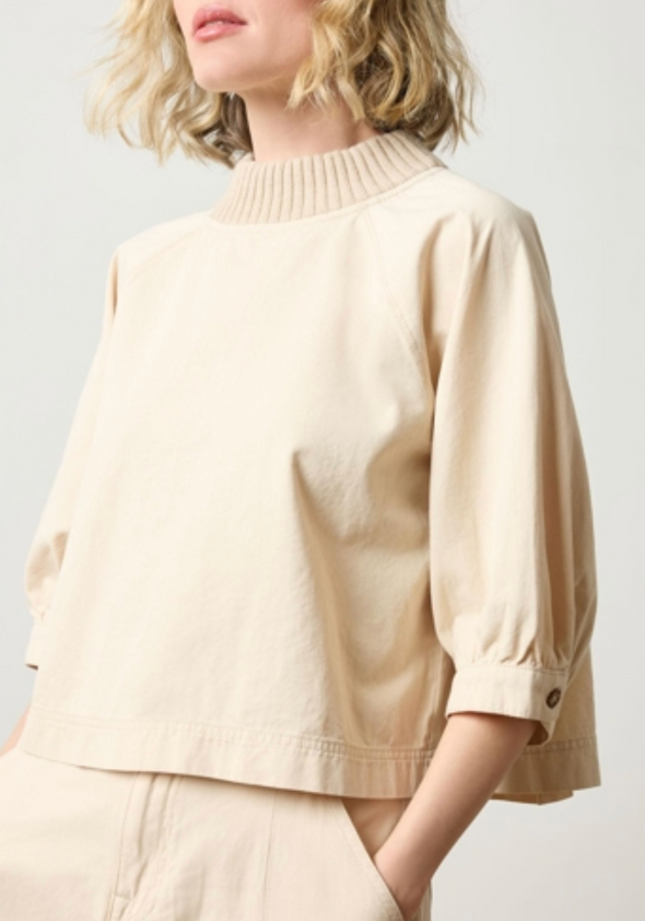 Knit Collar Twill Top