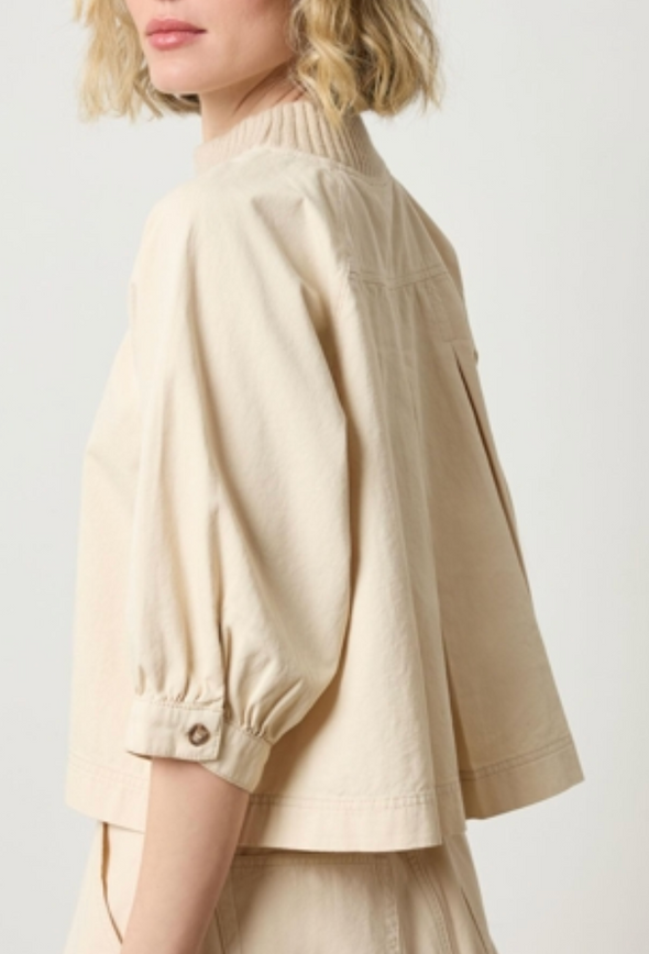 Knit Collar Twill Top